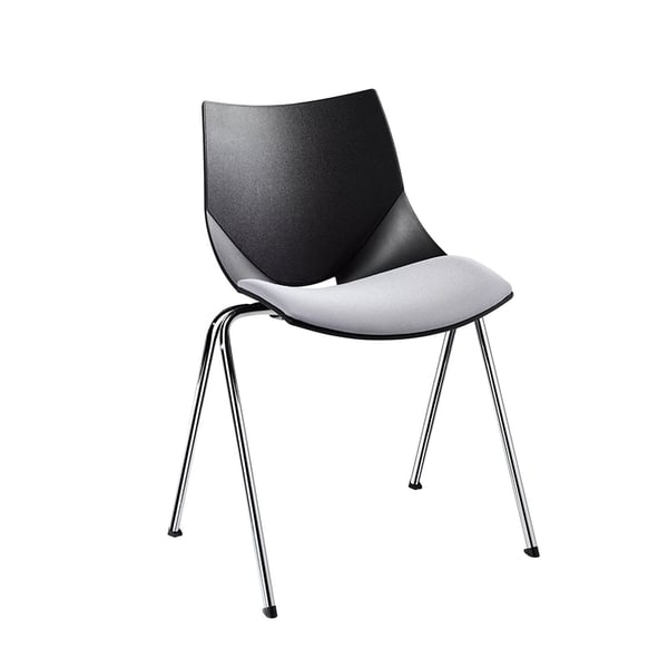 Chaise coque avec structure époxy bicouche gris argenté et coque en plastique noir